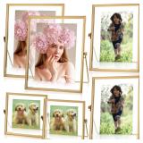 Set of 6 Metal Picture Frames Vintage Minimal Ornate Floating Easel Stand Photo Frames Antique Vertical Glass Frame for Pictures Photos Desk Tabletop Display, 4 Inches, 6 Inches, 7 Inches (Gold)