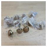 Set of 12 Vintage 1in Round Brass and Oak Drawer Knob Cabinet Pulls