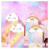 16 Pieces Rainbow Party Favor Bags Rainbow Present Bags with Handles Cloud Birthday Goodie Candy Bags Pastel Party Treat Gift Bags for Kids Girls Cloud Rainbow Party Decor Baby Shower Party Supplies