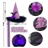 PIGKANG Halloween Women Purple Witch Hat with LED Lights Costume Gauze Feathers Sequins Decoration Light up Hats for Festival Carnival Party