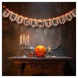 Halloween Trick or Treat Burlap Banner Decorative Bunting Banner Hanging Halloween Flag with String Light for Halloween Party Mantel Decoration Supplies