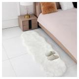 linmopm Faux Fur Rug Sheepskin Shag Fluffy Fuzzy White 2x6 ft Runner Rugs for Bedroom Bedside Bed Floor Living Room Plush High-Density Cushion Carpet Super Sofa Cover