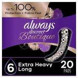 Always Discreet Boutique Incontinence Pads Extra Heavy Absorbency Long Length 20 Count