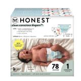 The Honest Company Clean Conscious Diapers | Plant-Based, Sustainable | Dots & Dashes + Multi-Colored Giraffes | Club Box, Size 1 (8-14 lbs), 39 Count