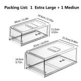 YekouMax Pantry Organizers and Storage Bins, Refrigerator Organizer, Plastic Stackable Storage Bins with Drawers, Pull-Out Cabinet Containers for Fridge Kitchen Office (2 PACK, Extra Large & Medium)