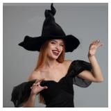 Esaleely Black Witch Hat Adult Halloween Cosplay Costumes Accessory for Women Wicked Witches Hats Decor (Black)