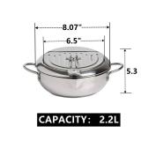 Yopay 304 Stainless Steel Deep Fryer Pot, Frying Chicken Pot, Tempura deep Fryer with a Thermometer and a lid, Japanese Style Tempura Fryer Pan, 2.2L