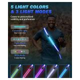 Fitense LED Reflective Belt Sash - 5 Lights Colors & 3 Light Modes High Visibility Night Safety Belt, Rechargeable Light Up Running Gear Adjustable Vest Straps for Runners Walkers Men Women