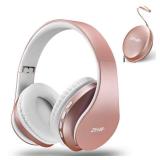 ZIHNIC Bluetooth Headphones Over-Ear, Foldable Wireless and Wired Stereo Headset Micro SD/TF, FM for Cell Phone,PC,Soft Earmuffs &Light Weight for Prolonged Wearing(Rose Gold)