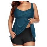 Aqua Eve Women Plus Size Tankini Swimsuit Two Piece Flowy Swimdress Bathing Suits with Shorts Blue and Green 16W