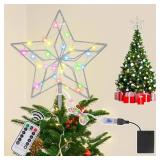 Christmas Tree Topper,50 LED Lighted Sparkling Star Tree Toppers Christmas Decorations,8 Lighting Modes Silver Star Xmas Decoration With Remote Control And Extra Battery Box,Glitter Christmas Ornament