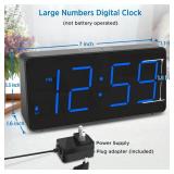 Peakeep Digital Alarm Clock for Bedroom Bedside, Loud Alarm Clock for Heavy Sleepers, Large Big LED Numbers for Seniors, Battery Backup Plug in Electric Clock with USB Charger (Blue)