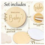 Stofinity Wooden Baby Shower Guest Book Alternatives for Girl - Welcome Baby Shower Sign in Guest Book for Boy, Blank Baby Shower Book Guest, Baby Shower Games Guestbook Keepsake Memory Book