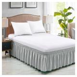 FreshCulture King Bed Skirt, Dust Ruffle for King Size Bed, Easy Fit with 15-Inch Tailored Drop, Elastic Wrap Around Bed Skirt King Size, Hotel Quality Bed Skirts for Adjustable Bed (Light Grey) Retai