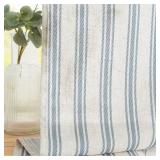 jinchan Linen Kitchen Curtains Striped Tier Curtains 36 Inch Cafe Curtains Farmhouse Small Curtains Balanced Stripe Half Window Curtains Light Filtering for Bathroom Laundry 2 Panels Blue on Beige Ret