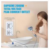 220v to 110v Travel Voltage Converter: International Universal Voltage Converter US to Europe Power Strip Plug Transformer - 2000W Electric Hair Dryer Step Down Outlet Converters for European UK EU Re