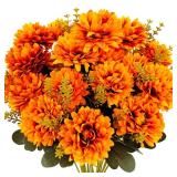 Guagb Artificial Fall Flowers 2 Pcs 18 Heads Fake Mums Silk Chrysanthemums Bouquet Faux Floral Arrangement for Home Decor Outdoors Indoor Table Wedding Autumn Decoration Retail $28.22