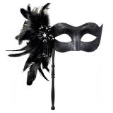 MYSEUNI 2024 New Black Masquerade Mask with Stick - Shiny Women