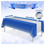 3Pcs Blue and Silver Tablecloth Party Decorations,Plastic Royal Blue Table Cloth Printed Silver Table Runner Disposable Rectangle Table Cover for Anniversary Wedding Graduation 2024 Party,54 x108 Inch