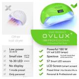 OVLUX UV LED Nail Lamp - 180W Curing Light for Acrylic & Gel Polish - Manicure & Pedicure Drying Device with 57 Bulbs, 16 Files & Buffers, 4 Timer Settings, LCD Screen, Automatic On & Off - Green