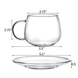 Tosnail 3 Pack 11oz Glass Cups and Saucers Set Glass Coffee Mugs Set, Coffee Cup with Handle, Drinking Glasses for Latte, Cappuccino, Mocha, Hot Chocolate, Tea, Juice and Hot or Iced Beverage