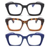 DXYXYO 3 Pack Retro Oversized Reading Glasses for Women 3.0 Men Fashion Oprah Style Square Blue Light Blocking Computer Reader