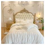 MOOWOO Chic Ruffle Lace Twin Duvet Cover Set-Princess Girl Bedding-2 Piece Comforter Duvet Cover with Zipper Closure,Coquette Room Decor-White,Twin Size