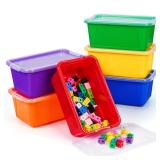 GAMENOTE Colored Plastic Storage Bins with Lids, Stackable Containers,Toy Storage Organizer - 5 Qt 6 Pack-Small Tubs,Tote Box for Classroom, Kids, Sorting (12Ã7.2Ã5.1 in)