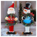 Juegoal 2 Pack Lighted Christmas Outdoor Decorations, 30" Solar Snowman & Santa Claus Xmas Yard Signs, Garden Metal Stakes with Colorful Lights, Holiday New Year Winter Walkway Patio Lawn DecorJuegoal