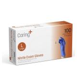 Caring Nitrile Exam Gloves (100ct), Powder Free and Not Made with Natural Rubber Latex, Gloves for Medical Use, Cleaning, Food Prep and More, Large