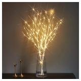 LITBLOOM Lighted White Twig Branches 32IN 100 LED with Timer Battery Operated, Artificial Tree Branch with Warm White Lights for Holiday Xmas Home Decoration Indoor Outdoor Decor