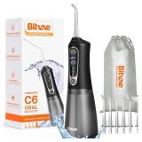 Bitvae C6 Water Dental Flosser for Teeth Pick, Cordless Flosser for Travel with 6 Jet Tips, 3 Modes 5 intensities, IPX7 Waterproof Portable & Rechargeable Oral Irrigator Cleaner, Black