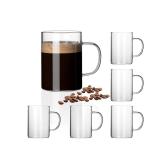 HORLIMER 10 oz Glass Coffee Mugs Set of 6, Clear Coffee Cup with Handle for Tea Cappuccino Latte Milk Juice Hot Beverages