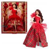 Barbie 2024 Holiday Barbie Dolls, Seasonal Collector Toy, Barbie Signature, Plaid Gown with Red Bow, Displayable Packaging, Dark Brown Hair