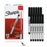 Sharpie Permanent Markers, Ultra Fine Tip Markers Set, Quick Drying And Fade Resistant Artist Marker For Wood, Plastic Paper, Metal, And More, Drawing, Coloring, And Poster Marker Black, 12 Count