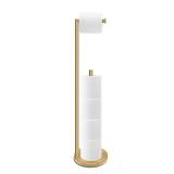 RRM Toilet Paper Holder Stand, Bathroom Free Standing Toilet Paper Holder with Reserve Storage 3-4 Toilet Paper Rolls, Double Rod 26.4-inch Stainless Steel Toilet Paper Holder Stand (Golden)