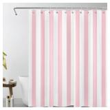 LB Pink and White Striped Fabric Shower Curtain for Bathroom with 10 Hooks, Vertical Stripe Geometric Shower Curtains for Bathroom, Modern Farmhouse Chic Style Bathroom Shower Curtains, 60x72 Inch