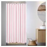 Small Stall Shower Curtain 48 x 68 inch, Pink and White Striped Half Size Shower Curtain Liner, Modern Farmhouse Narrow Shower Curtain for Bathroom Decor, 48 inch Fabric Shower Curtain Set with Hooks