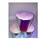 Decorative Jar or Candle Holder Iridescent With Wooden Lid, 4 in W x 5 in T (Set of 3)