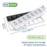 EZY DOSE Push Button (7-Day) Pill Case, Medicine Planner, Vitamin Organizer, 2 Times a Day AM/PM, Removeabale Trays, Large Compartments, Arthritis Friendly, Black and White Lids, BPA Free