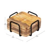 Maison Sucasa Set of 4 Square Coasters with a Metal Case, Acacia Wood, Brown