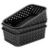 MaxGear Organization and Storage 3 Packs, Plastic Storage Bins Organizer Bins, Woven Baskets for Storage, Plastic Baskets with Handles Storage Baskets for Organizing, Basket Organizer, Small, Black