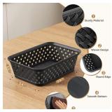 MaxGear Organization and Storage 3 Packs, Plastic Storage Bins Organizer Bins, Woven Baskets for Storage, Plastic Baskets with Handles Storage Baskets for Organizing, Basket Organizer, Small, Black