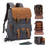 JAEP Camera Backpack - Weather Resistant 16 Ounces Waxed Memory Canvas  DSLR SLR Backpacks with 15.6 laptop sleeve compartment and Tripod Holder for Photographers -Vintage leather Style (Khaki)