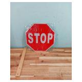 OLANZU Handheld Stop Slow Sign with Wooden Handle - 12" x 12" Double sided Crossing Guard Stop Sign - Honeycomb Reflective Road Sign,Aluminum Sign - Easy to Install