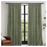 RYB HOME Sage Green Velvet Curtains 84 inch, Room Darkening Super Soft Velvet Drapes for Living Room Thermal Insulated Pleat Tapes Window Treatment for Bedroom Playroom, W52 x L84 inch, 2 Panels