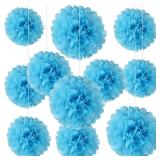 20 PCS Baby Blue Tissue Paper Pom Poms, Tissue Paper Flowers, Hanging Paper Flower Ball, Sizes of 6", 10", 12", 14" Paper Flower Party Decor for Wedding, Birthday, Halloween, Christmas, Baby Shower