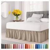 Wrap Around Dust Ruffle Bed Skirt  Cream - Bed Skirt for Full Size Beds with 12 in. Drop  Easy Fit Elastic Strap - Pleated Bedskirt with Brushed Fabric - Wrinkle Free, Machine Wash - by CGK Linens