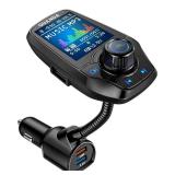 Upgraded Bluetooth FM Transmitter for Car, Wireless Radio Adapter Kit W 1.8" Color Display Hands-Free Call AUX in/Out SD/TF Card USB Fast Charge 18W for All Smartphones Audio Players - Black