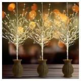 Ganeen 3 Pcs 39 Inch Lighted Birch Branches, Outdoor Silver Taped Bush with 144 LED Warm White Lights, Willow Birch Branch Lights for Christmas Fireplace Lawn and Yard Decoration